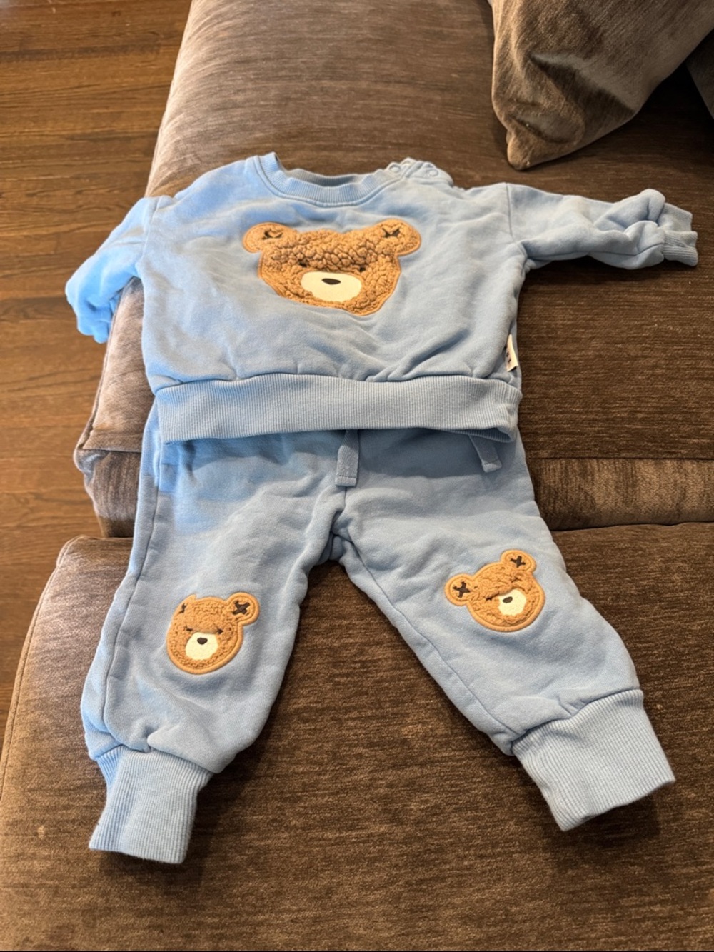 Huxbaby Light Blue Teddy Applique Sweatshirt set